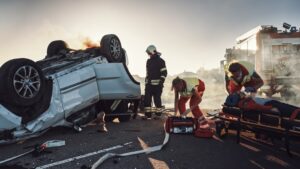 Image of a serious multi-car collision with emergency services in attendance